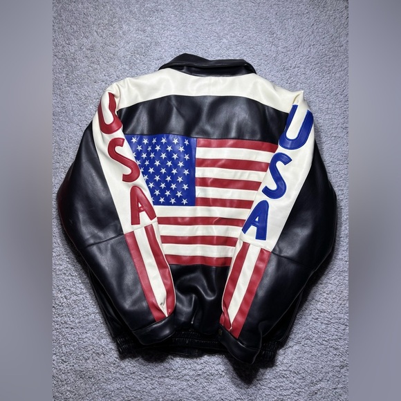 Zorro Jacket Mens 3XL Vintage USA Bomber Vegan Leather Patriotic American Pride - Picture 8 of 14